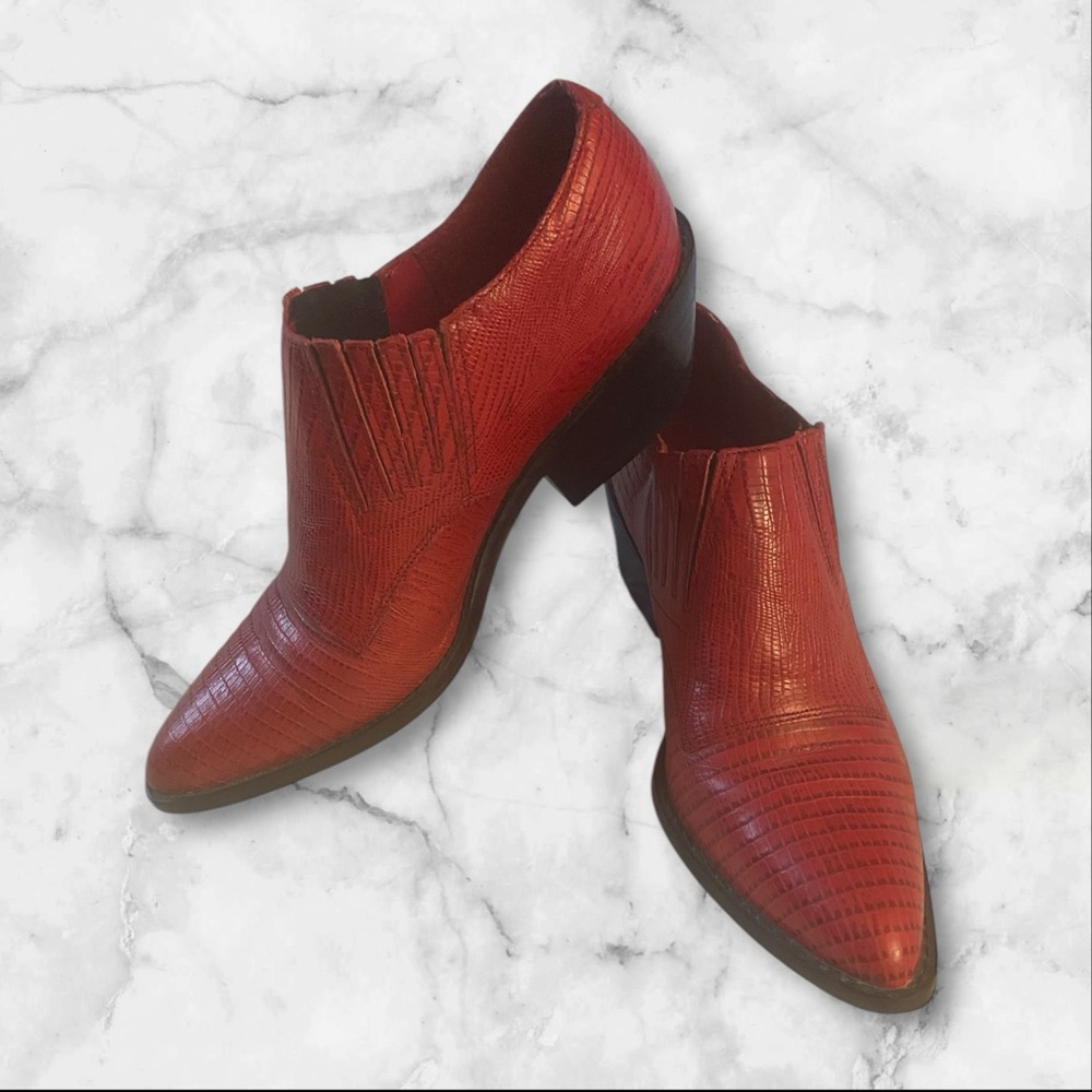 Vintage Circle S Brand Western Red Leather Ankle Boot Shoes women’s